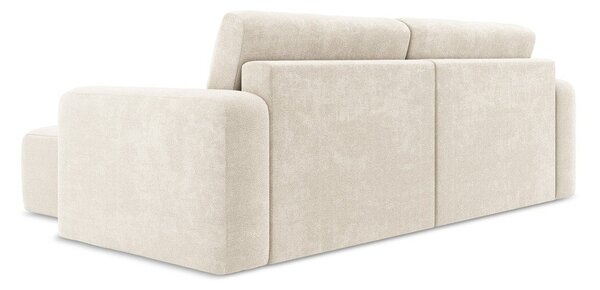 Divano angolare color crema allungabile/con contenitore (con penisola a destra/con chaise lounge) con rivestimento in ciniglia Kona – Makamii