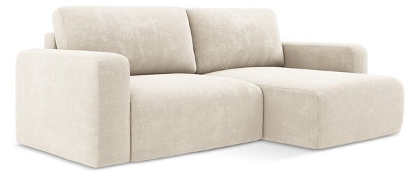 Divano angolare color crema allungabile/con contenitore (con penisola a destra/con chaise lounge) con rivestimento in ciniglia Kona – Makamii