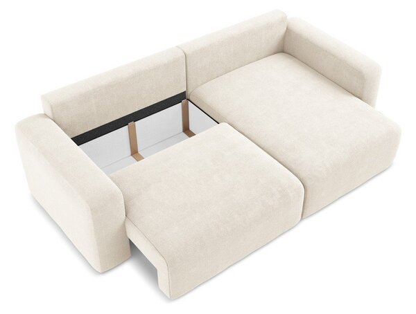 Divano angolare color crema allungabile/con contenitore (con penisola a destra/con chaise lounge) con rivestimento in ciniglia Kona – Makamii
