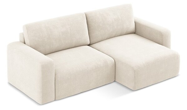 Divano angolare color crema allungabile/con contenitore (con penisola a destra/con chaise lounge) con rivestimento in ciniglia Kona – Makamii