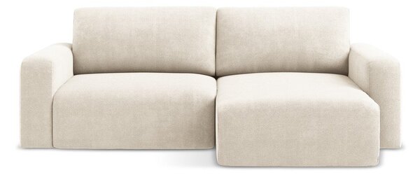 Divano angolare color crema allungabile/con contenitore (con penisola a destra/con chaise lounge) con rivestimento in ciniglia Kona – Makamii