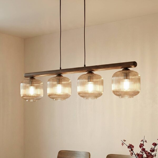 Lampada a sospensione in vetro Salvia TK Lighting, dimmerabile, Legno scuro, Soggiorno / Sala da pranzo, Legno, Lampada a sospensione