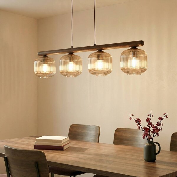 Lampada a sospensione in vetro Salvia TK Lighting, dimmerabile, Legno scuro, Soggiorno / Sala da pranzo, Legno, Lampada a sospensione