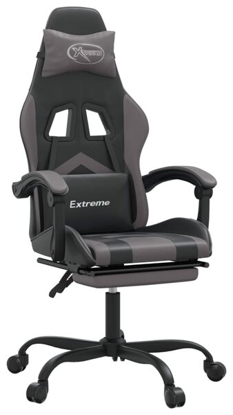 Sedia da Gaming Girevole Poggiapiedi Nero e Grigio Pelle finta