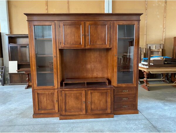 Parete attrezzata porta tv arte povera legno noce bassano 250x53x225