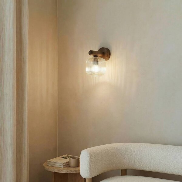 Applique da parete Salvia TK Lighting, dimmerabile, Legno scuro, Soggiorno / Sala da pranzo, Legno, Applique