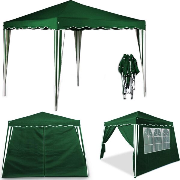 Gazebo pieghevole Deuba 3 x 3 m con 4 pareti laterali e finestra laterale verde