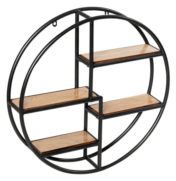 Costway Scaffale rotondo montato al muro, Scaffale decorativo con 4 livelli di legno e metallo, Nero