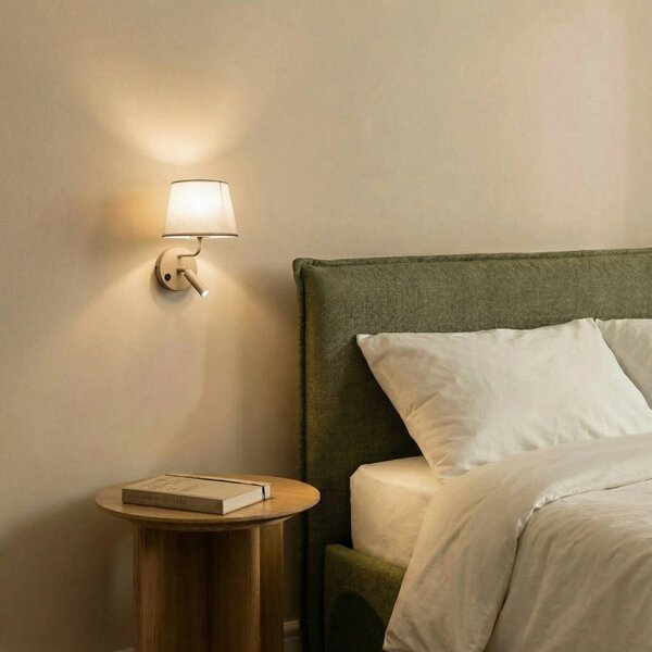 Applique Maja, sabbia, tessuto, lampada da lettura, altezza 25 cm Maja TK Lighting, dimmerabile, Crema / Ambra, Camera da letto, Tessuto / Stoffa / Seta