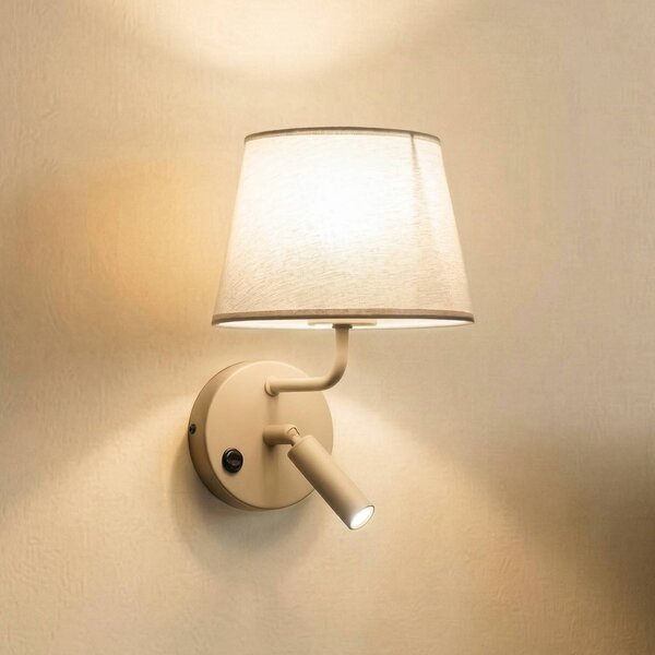 Applique Maja, sabbia, tessuto, lampada da lettura, altezza 25 cm Maja TK Lighting, dimmerabile, Crema / Ambra, Camera da letto, Tessuto / Stoffa / Seta