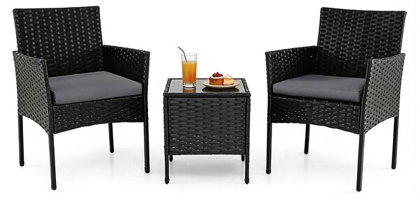Set di mobili da giardino KOMFOTTEU, set di mobili da balcone in rattan con cuscini removibili, set lounge con 2 poltrone e tavolo, gruppo sedute per giardino, terrazza, balcone, cortile (grigio)