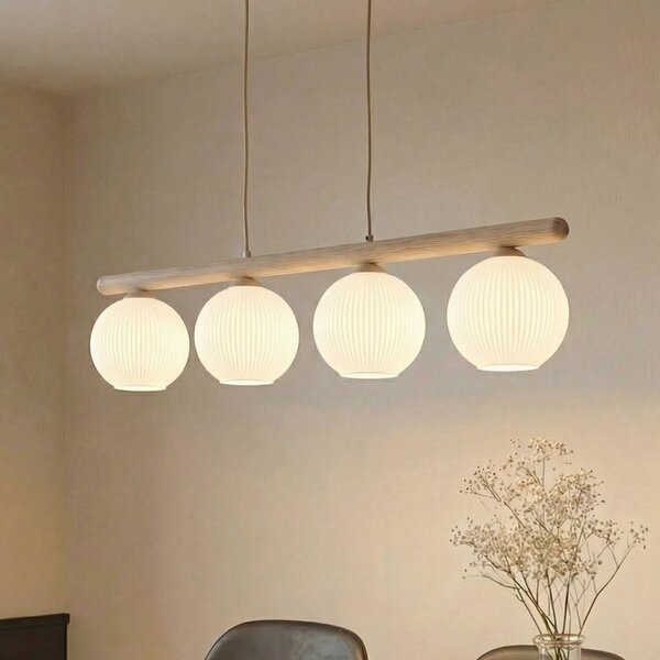 Lampada a sospensione in vetro Virlo TK Lighting, dimmerabile, Legno chiaro, Soggiorno / Sala da pranzo, Vetro, Lampada a sospensione