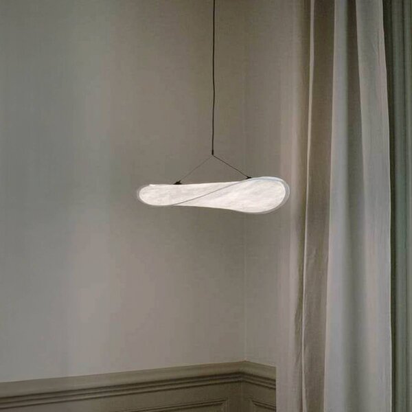 New Works Lampada LED a sospensione Tense, Ø 55 cm, bianca, dimmerabile, Bianco / Opale, Soggiorno / Sala da pranzo, Tessuto / Stoffa / Seta, Scandinavo