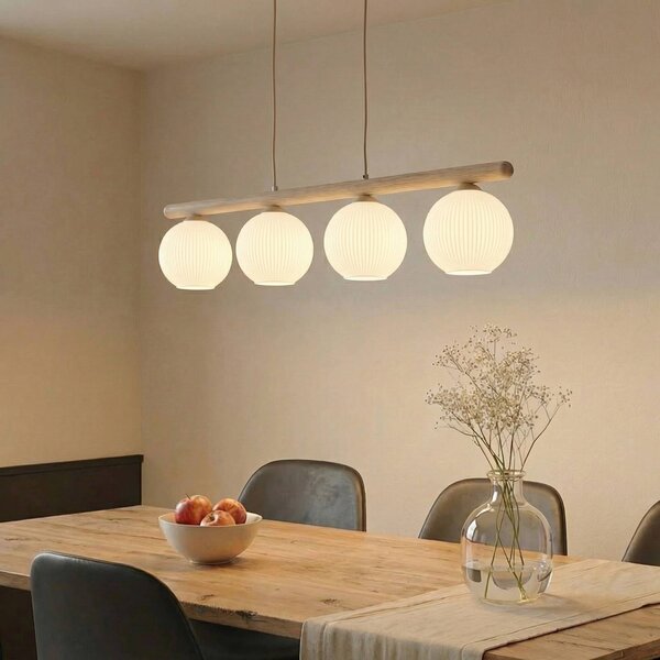 Lampada a sospensione in vetro Virlo TK Lighting, dimmerabile, Legno chiaro, Soggiorno / Sala da pranzo, Vetro, Lampada a sospensione