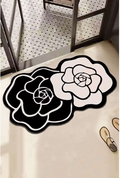 Tappetino per il bagno bianco e nero 60x100 cm Bungari Rose – Foutastic