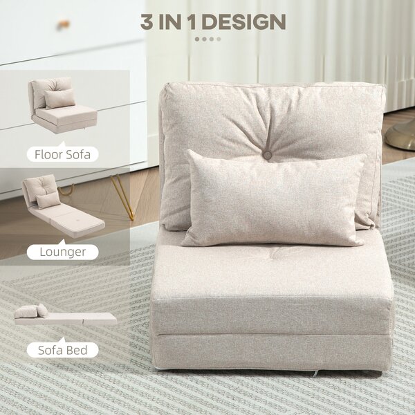 HOMCOM Divano Letto Futon Pieghevole 3 in 1 con 2 Cuscini Lavabile, Reclinabile 5 Posizioni in Lino, Beige | Aosom Italy