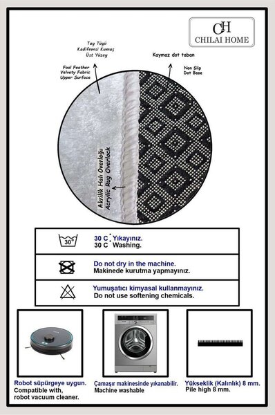 Tappetino per il bagno bianco e nero 60x100 cm Bungari Rose – Foutastic
