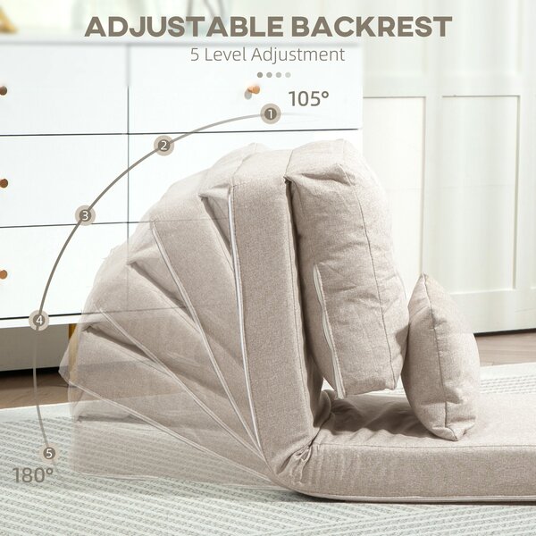 HOMCOM Divano Letto Futon Pieghevole 3 in 1 con 2 Cuscini Lavabile, Reclinabile 5 Posizioni in Lino, Beige | Aosom Italy