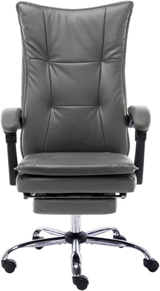 Sedia da ufficio con poggiapiedi, colore antracite, rivestita in ecopelle. Ergonomica, con schienale alto, braccioli sagomati, seduta imbottita e inclinazione regolabile da 95 a 150 gradi