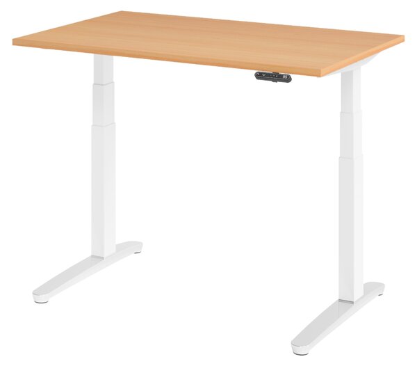 Scrivania elettrica bümö XBHM - Decorazione: faggio, dimensioni: 120 x 80 cm, telaio: bianco/alluminio lucido