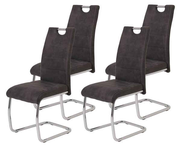 Hela Tische, set di 4 sedie da sala da pranzo cantilever Flora - rivestimento in microfibra antracite - schienale con maniglia - struttura in metallo cromato - portata 120 kg