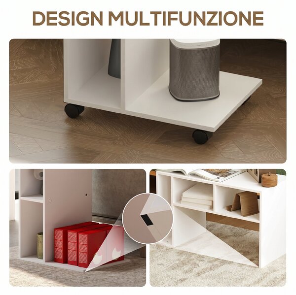 HOMCOM Tavolino da Soggiorno con Rotelle e Mensola Aperta, a Forma di C in Legno, 40x30x69 cm, Bianco | Aosom Italy