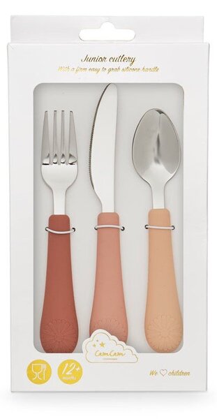 Posate per bambini rossa/color salmone in silicone 3 pz Rose Mix – Cam Cam Copenhagen