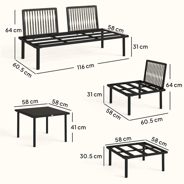 Outsunny Set Mobili Giardino Metallo 6 Persone, Divano Angolare Cuscini, Grigio Chiaro | Aosom Italy