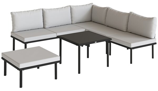 Outsunny Set Mobili Giardino Metallo 6 Persone, Divano Angolare Cuscini, Grigio Chiaro | Aosom Italy