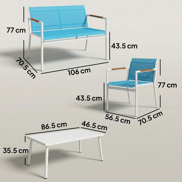Outsunny Set Giardino 4 Posti Divano, Poltrone, Tavolo in Metallo, Blu. | Aosom Italy