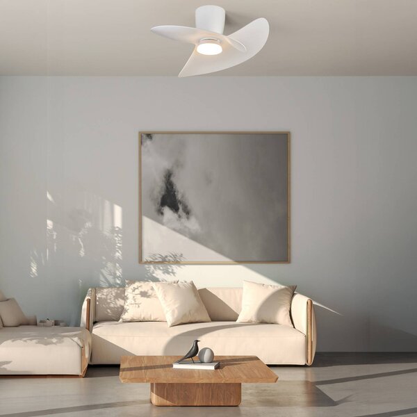 Mantra Iluminación Ventilatore da soffitto LED Ona, bianco, CC, silenzioso, CCT, 70 cm dimmerabile, Bianco / Opale, Soggiorno / Sala da pranzo, Metallo, Moderno