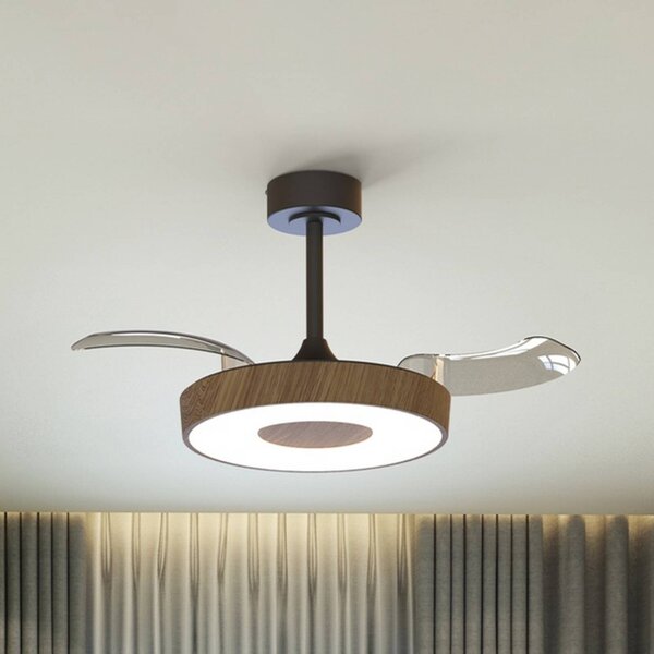 Mantra Iluminación Ventilatore da soffitto LED intelligente Coin Mini legno/nero DC silenzioso Mini, dimmerabile, Legno chiaro, Soggiorno / Sala da pranzo, Metallo, Moderno