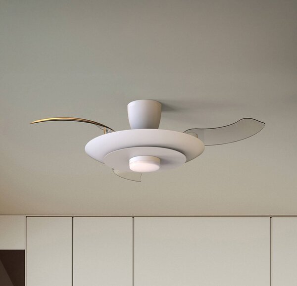 Mantra Iluminación Ventilatore da soffitto LED Kyoto, bianco, CC, silenzioso, CCT, 106 cm dimmerabile, Bianco / Opale, Soggiorno / Sala da pranzo, Metallo, Moderno