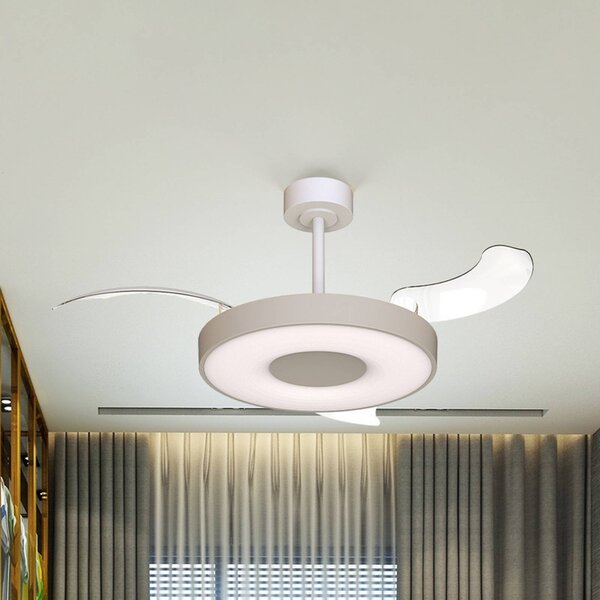 Mantra Iluminación Ventilatore da soffitto LED Smart Coin Mini, beige/bianco, CC, silenzioso dimmerabile, Crema / Ambra, Soggiorno / Sala da pranzo, Metallo, Moderno