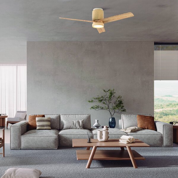 Mantra Iluminación Ventilatore da soffitto LED Ceramica M, beige/legno, DC, silenzioso, CCT dimmerabile, Crema / Ambra, Soggiorno / Sala da pranzo, Metallo, Moderno