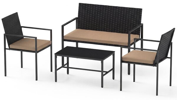 Set da giardino KOMFOTTEU, composto da 4 pezzi: sedie in rattan, divanetto a due posti con tavolino in vetro. Set da esterno con struttura in metallo, cuscini imbottiti, ideale per terrazzi, giardini, piscine e balconi