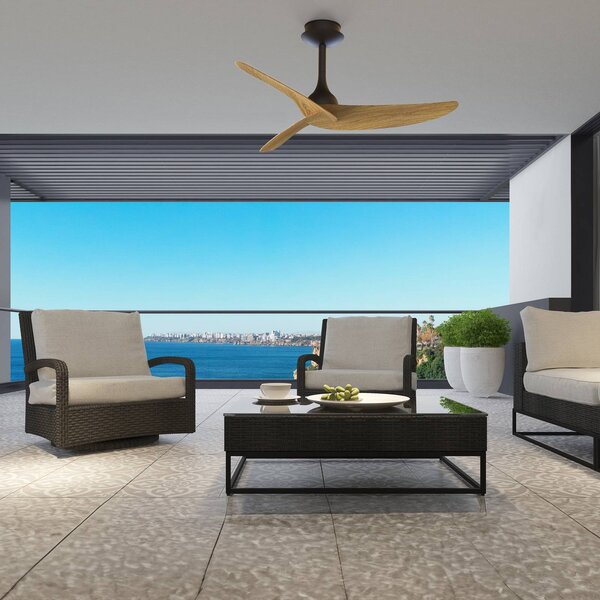 Mantra Iluminación Ventilatore da soffitto Ipanema, nero/legno, DC, silenzioso, IP44 Ipanema, Nero, Soggiorno / Sala da pranzo, Metallo, Moderno