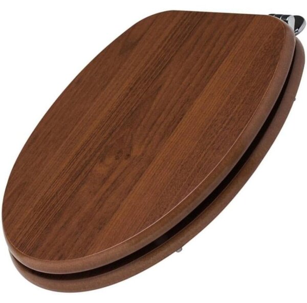 Schläfer 4637173 | Tavoletta Wc Copriwater Universale, Sedile Wc in Legno, Tavoletta Water "Weser" Forma Ovale, Cerniere Regolabili in Metallo, Colore Noce