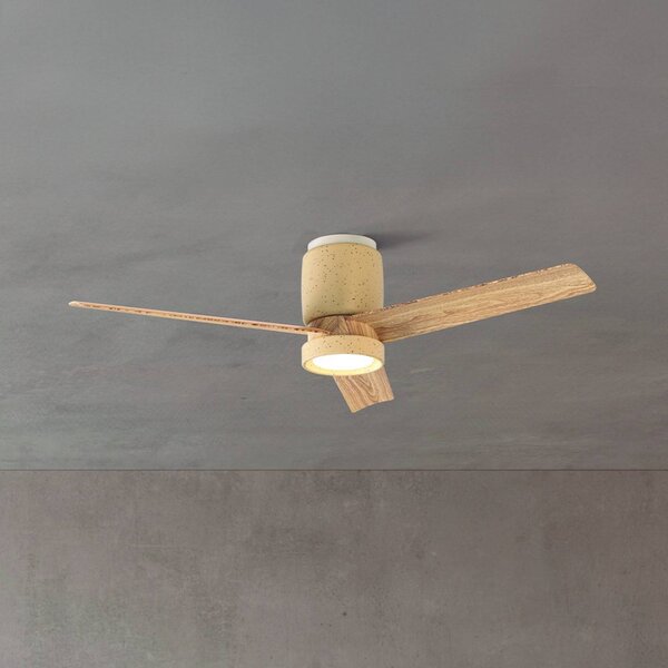 Mantra Iluminación Ventilatore da soffitto LED Ceramica M, beige/legno, DC, silenzioso, CCT dimmerabile, Crema / Ambra, Soggiorno / Sala da pranzo, Metallo, Moderno