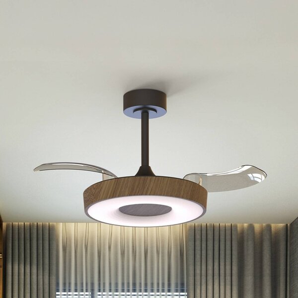 Mantra Iluminación Ventilatore da soffitto LED Coin, legno/nero, CC, silenzioso dimmerabile, Legno chiaro, Soggiorno / Sala da pranzo, Metallo, Moderno