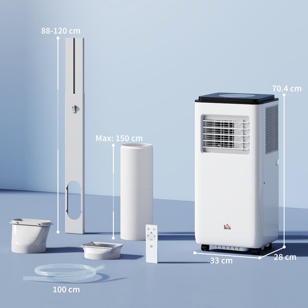 HOMCOM Condizionatore Portatile 750W con 5 Modalità e 2 Velocità, in Plastica ABS e Acciaio, 33x28x70.4 cm, Bianco|Aosom