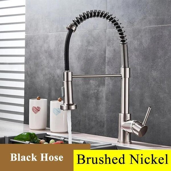 Miscelatore per cucina con doccetta estraibile – Miscelatore per lavello con doccetta a scomparsa – Rotazione a 360° – Monocomando – Acqua calda e fredda – Ottone – Finitura in nichel spazzolato