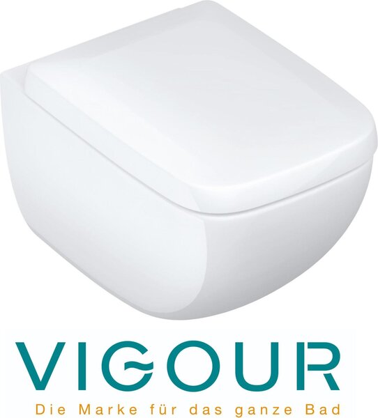 VIGOUR WHITE WC sospeso senza bordo con CarePlus con sedile WC SoftClose TakeOff, bianco