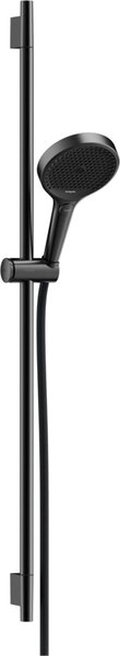Set doccia hansgrohe Rainfinity 130 3jet EcoSmart con barra doccia S Puro 90 cm, supporto manuale con pulsante e flessibile doccia in tessuto Designflex 160 cm, finitura cromo spazzolato nero