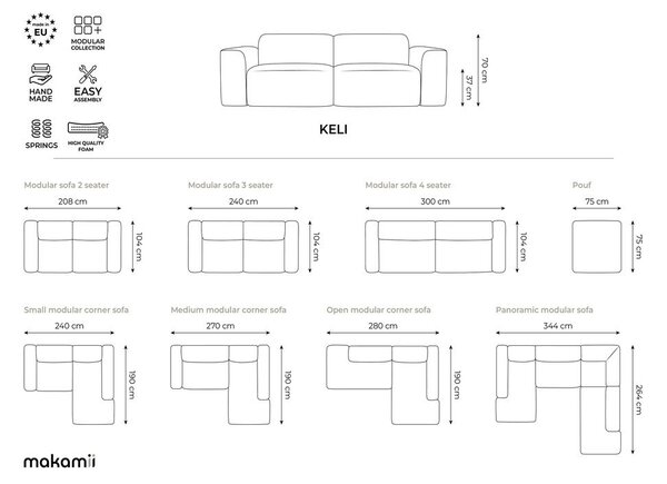 Divano angolare verde (con penisola a destra/con chaise lounge) Keli – Makamii