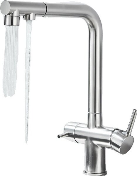 Rubinetto da cucina Cleaner, erogatore estraibile, doppio comando, nichel spazzolato A