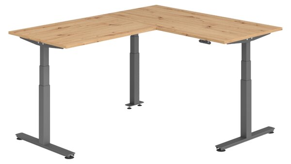 Scrivania angolare bümö regolabile elettricamente in altezza, forma a L - Decorazione: rovere nodoso, struttura: grafite, dimensioni: scrivania angolare 160 x 200 cm