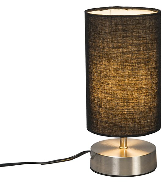 QAZQA - Lampada da tavolo moderna I Lampada da tavolo I Lampada I Lampada nera con acciaio I Argento I nichel opaco - Milo 2 I Soggiorno I Camera da letto I Lampada da comodino - Cilindro in acciaio I Rotonda - Adatta a LED E14