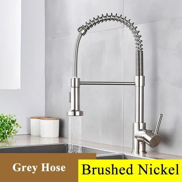 Miscelatore per cucina con doccetta estraibile a forma di "U" - Miscelatore monocomando - Girevole a 360° - Acqua calda e fredda - Realizzato in ottone con finitura in nichel spazzolato