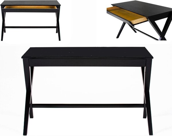 Scrivania Writex 120x60x75 cm laccata nera impiallacciata rovere albero di gomma